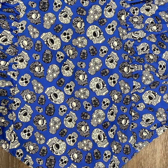 Torrid 5X Skull Day of The Dead Print High-Waist Swim Bottom — Blue Ruched Retro - Picture 4 of 5